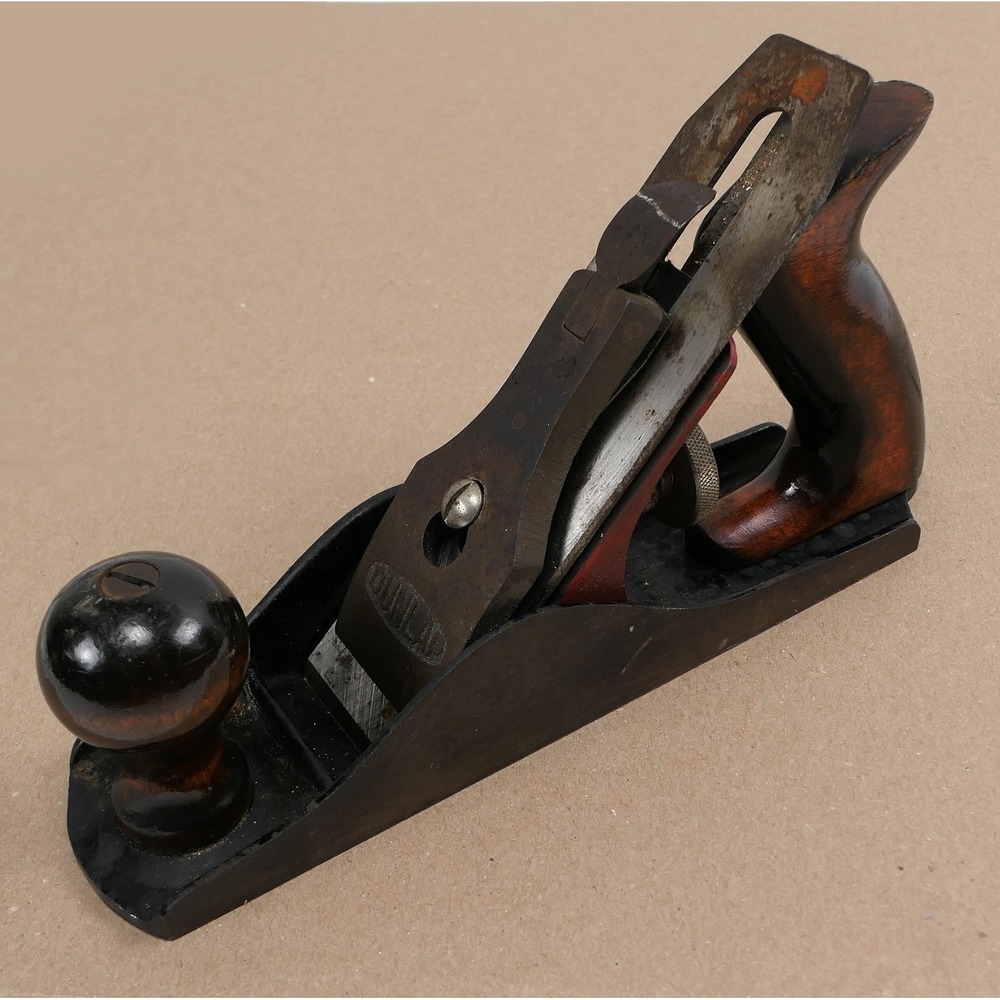 VTG Dunlap Wood Plane Hand Tool Cast Iron Red Frog Wood Handles USA Made 9.25"